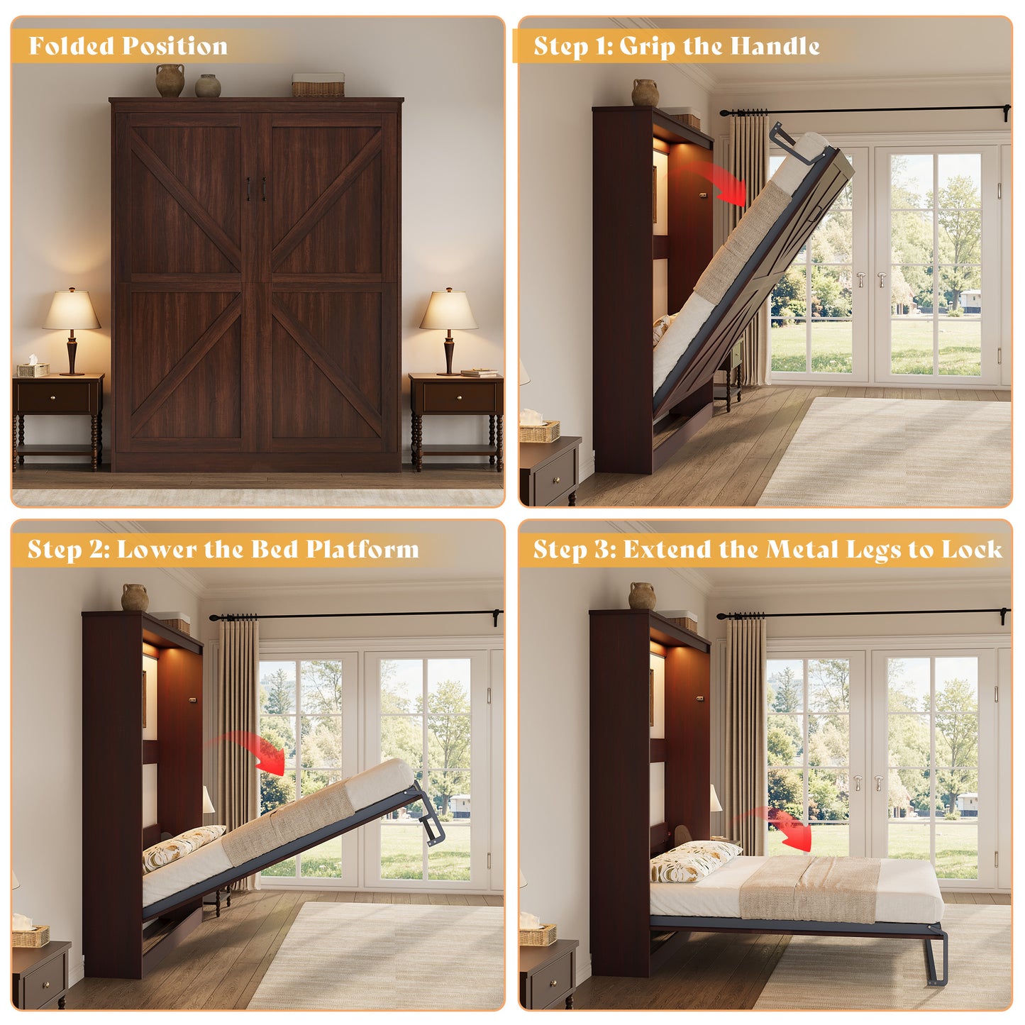 Stash Murphy Bed Frame Amerlife Queen / Walnut