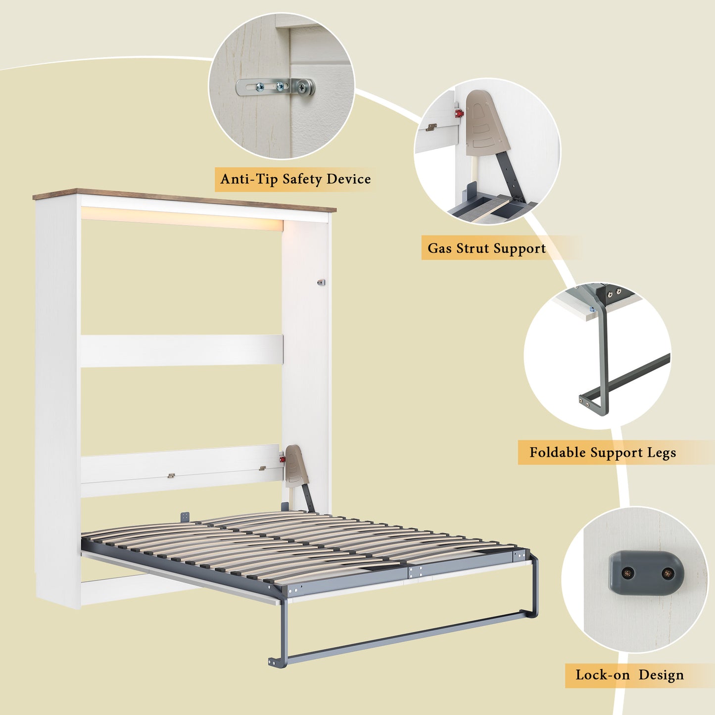 Stash Murphy Bed Frame Amerlife Queen / White