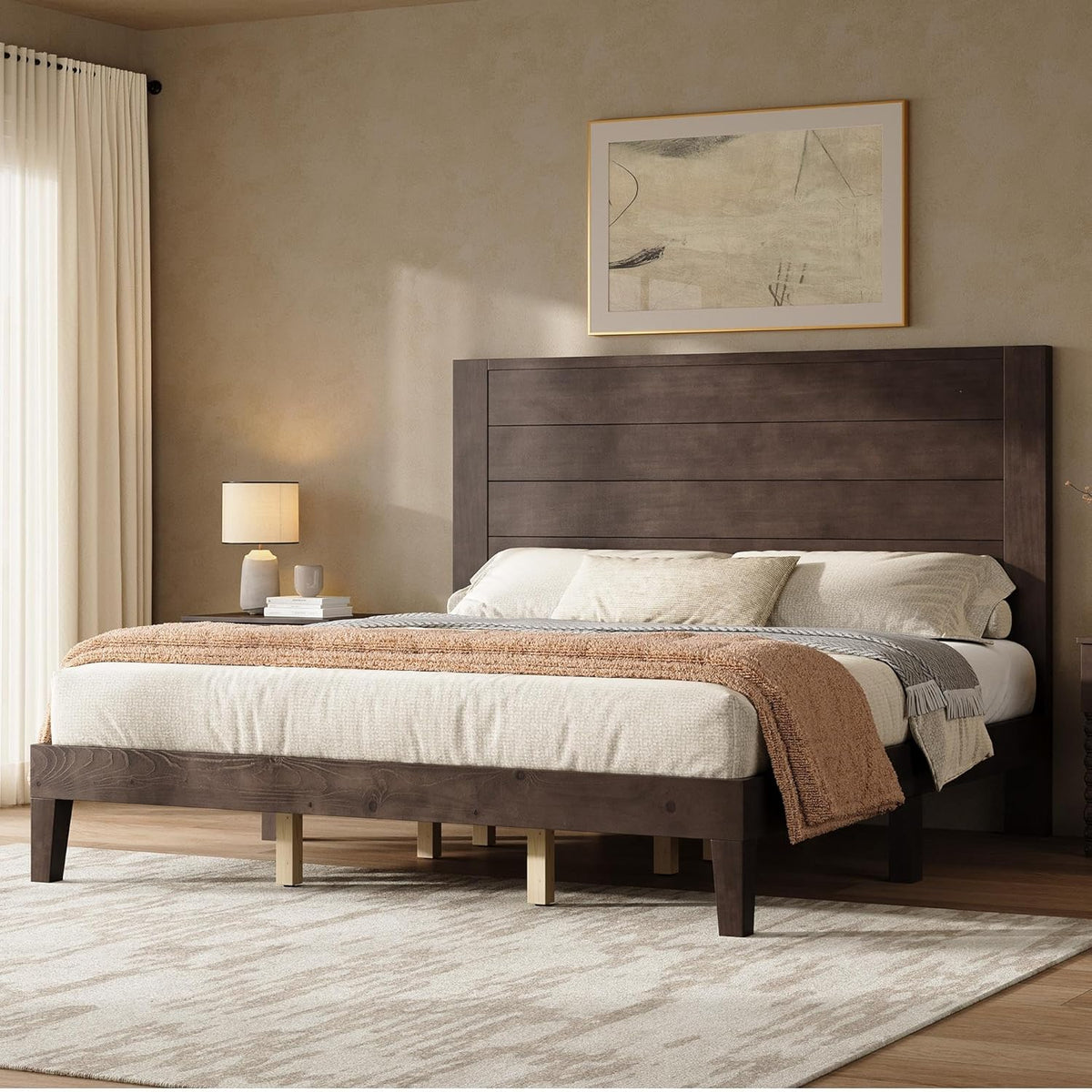 Fremont Wood Platform Bed King size Dark Walnut