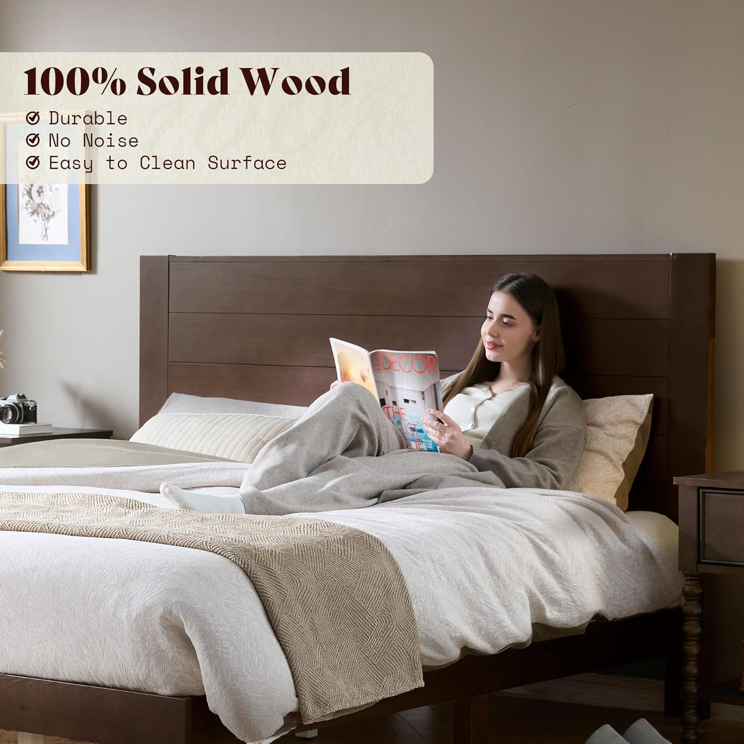 Fremont Wood Platform Bed Queen size Dark Walnut