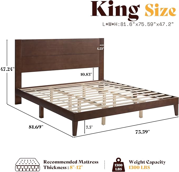 Fremont Wood Platform Bed King size Dark Walnut