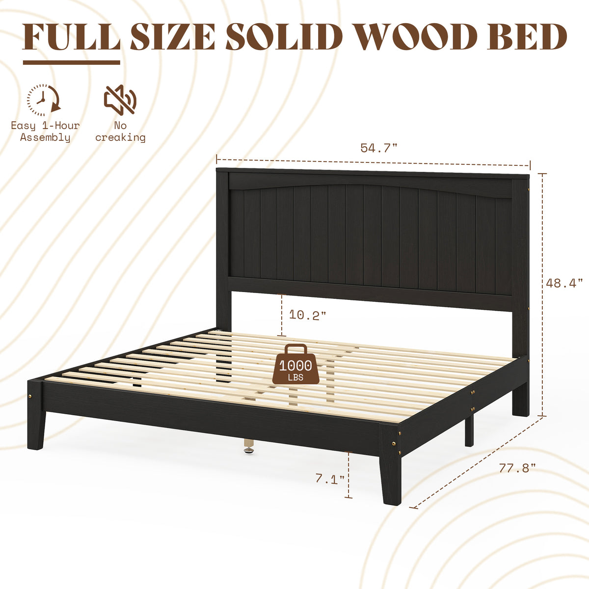 Sanderson Solid Wood Bed Frame -FULL / BLACK