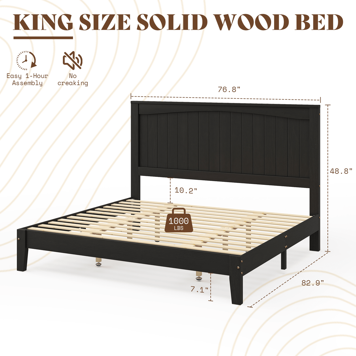 Sanderson Solid Wood Bed Frame -KING / BLACK