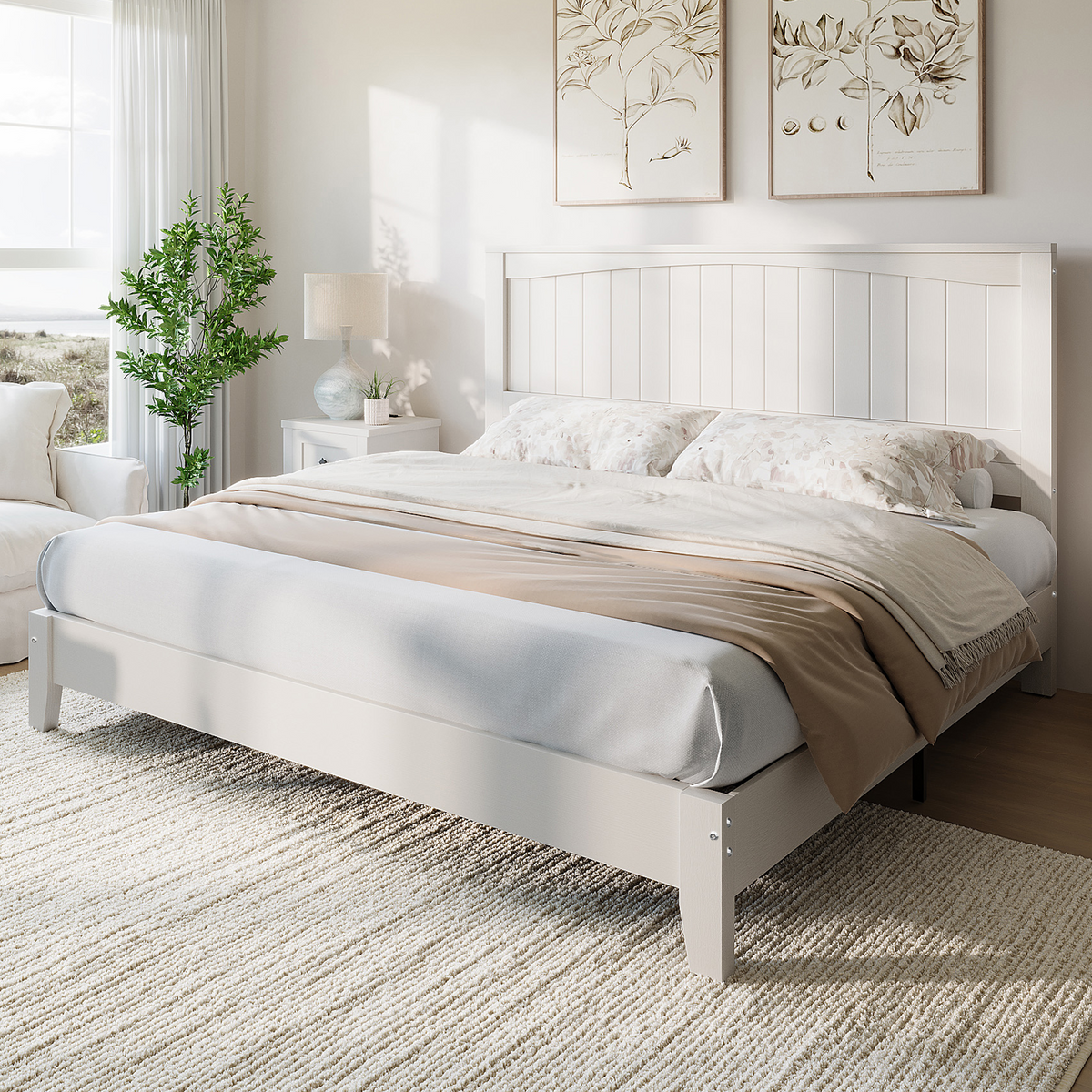 Sanderson Solid Wood Bed Frame -King / WHITE