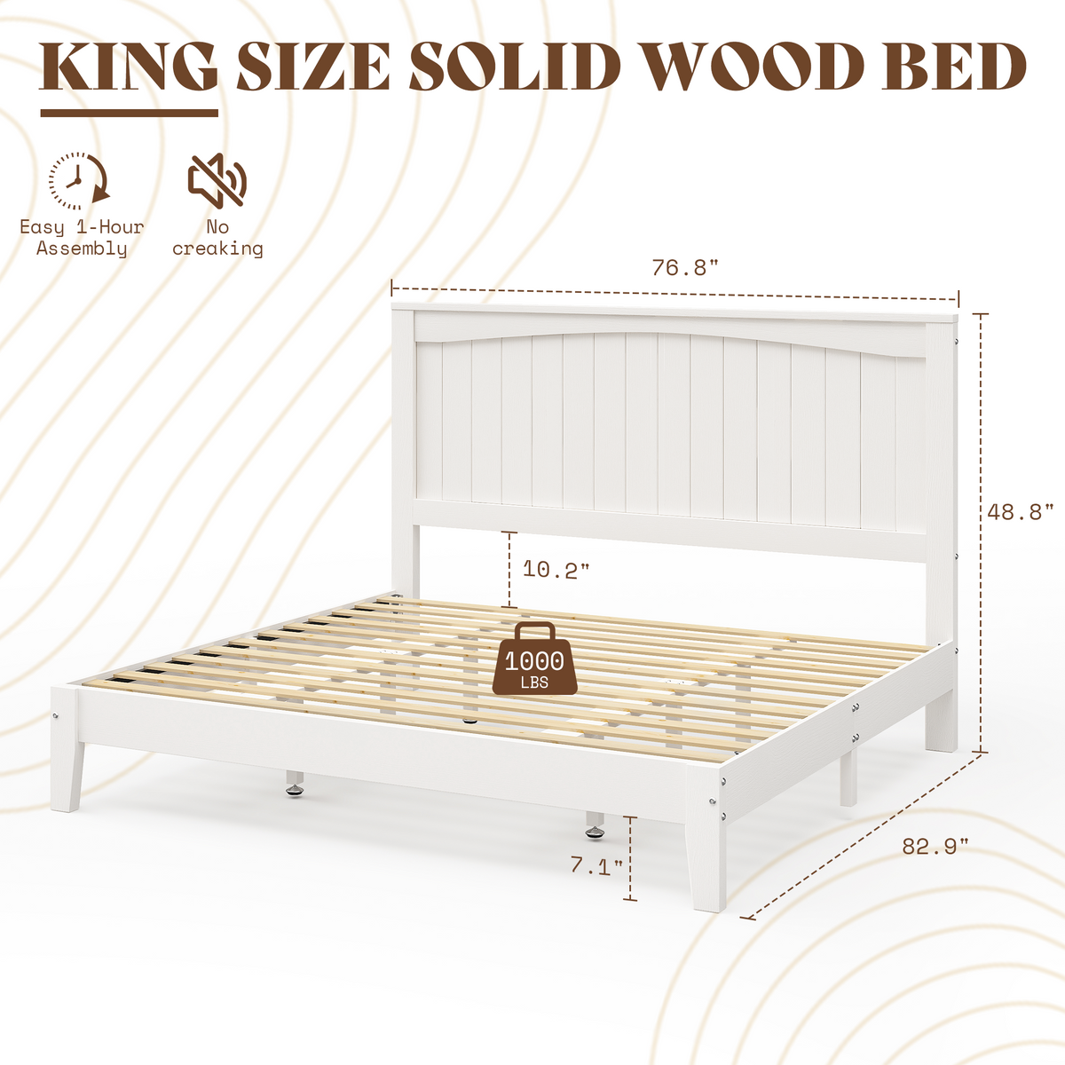Sanderson Solid Wood Bed Frame -King / WHITE