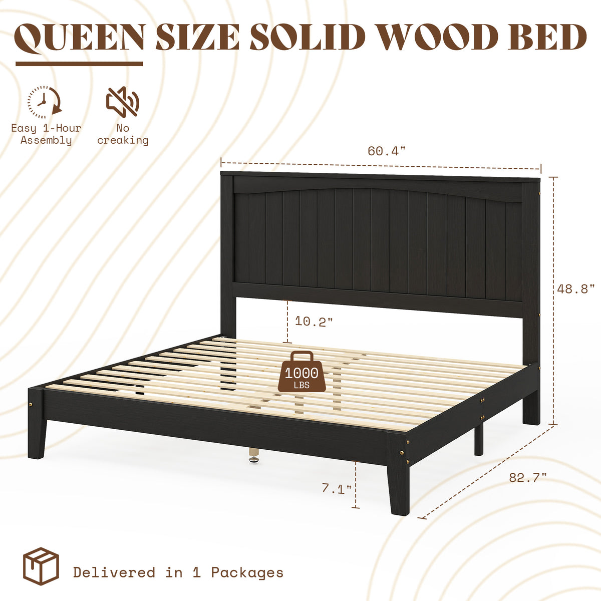 Sanderson Solid Wood Bed Frame -QUEEN / BLACK