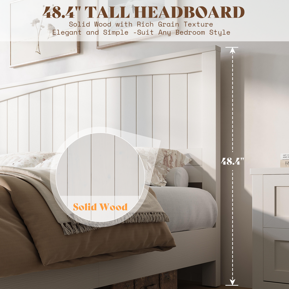 Sanderson Solid Wood Bed Frame -QUEEN / WHITE