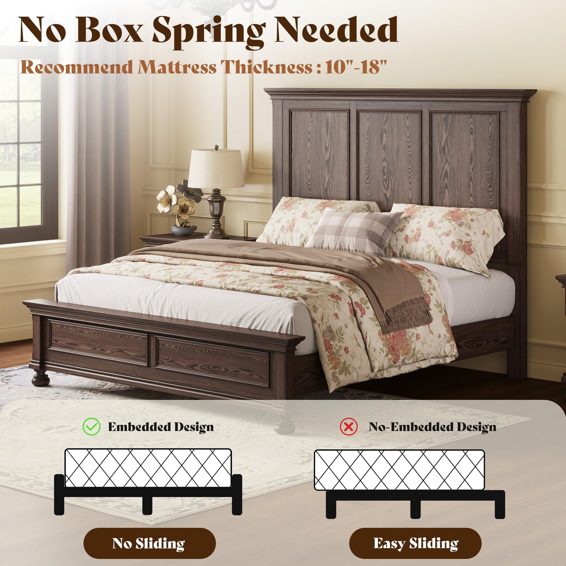 Bobbin Solid Wood Platform Bed Amerlife Brown / Queen