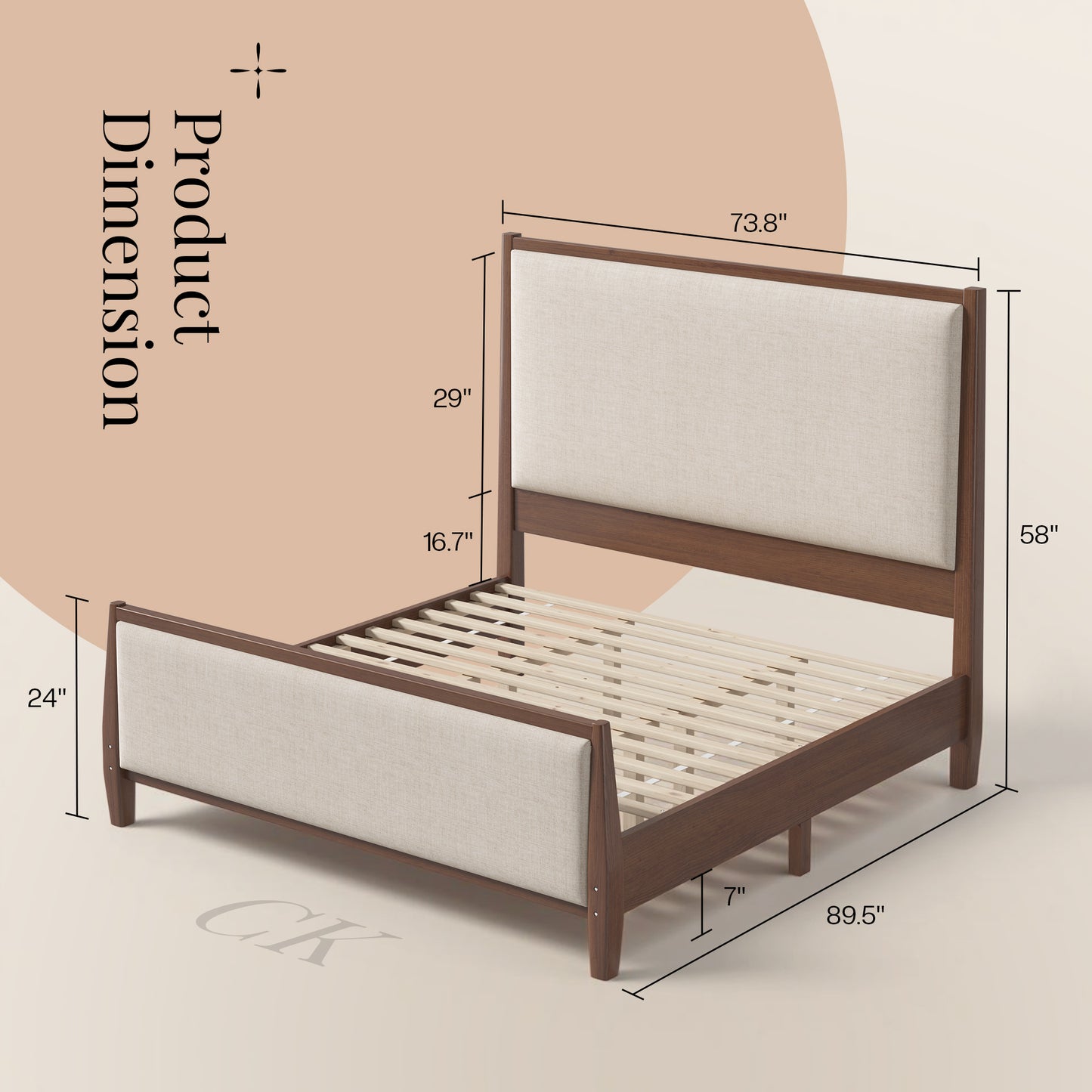 Slumber Tall Solid Wood Bed Frame CK Dark Walnut Bed