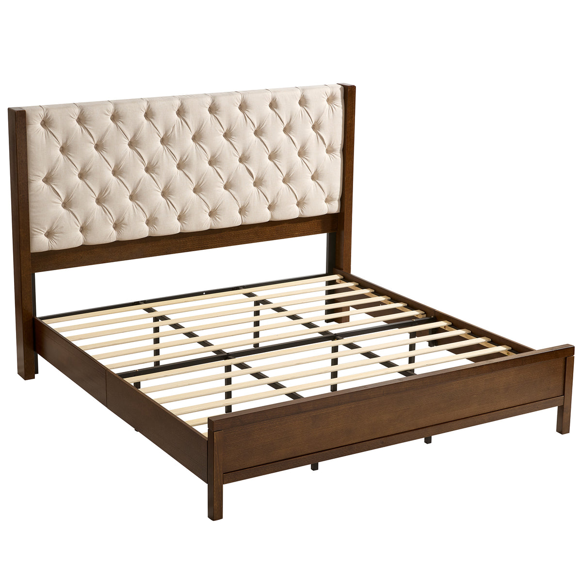 Flank Solid Wood Wingback Bed Frame Queen Dark Walnut