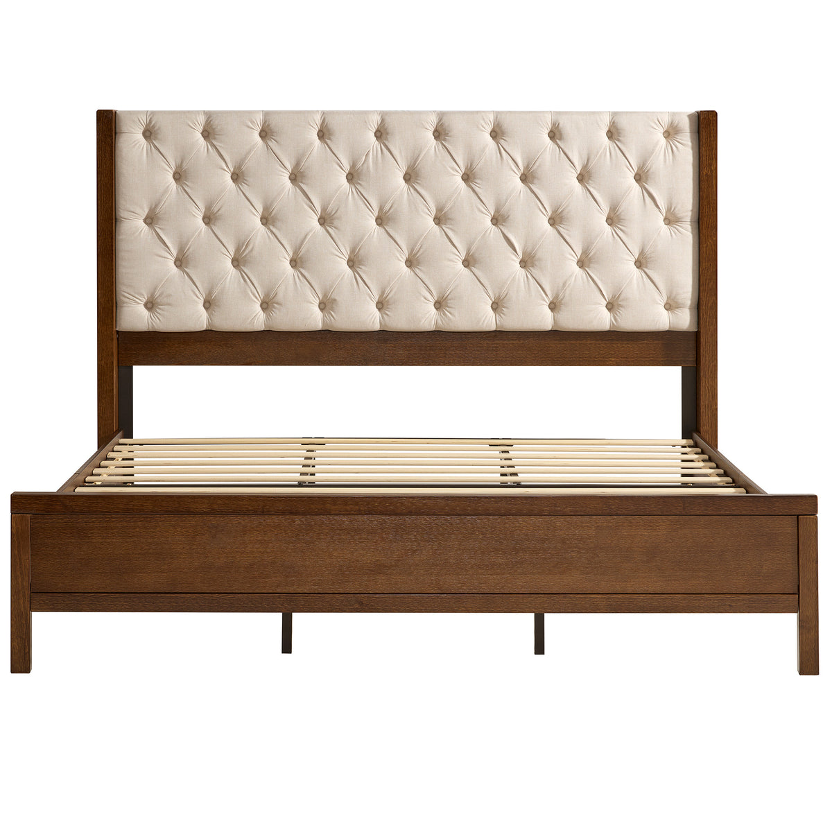 Flank Solid Wood Wingback Bed Frame Queen Dark Walnut