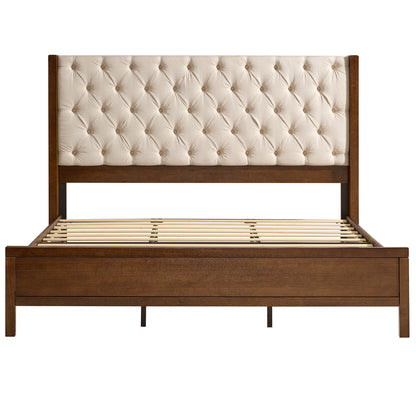 Flank Solid Wood Wingback Bed Frame Queen Dark Walnut