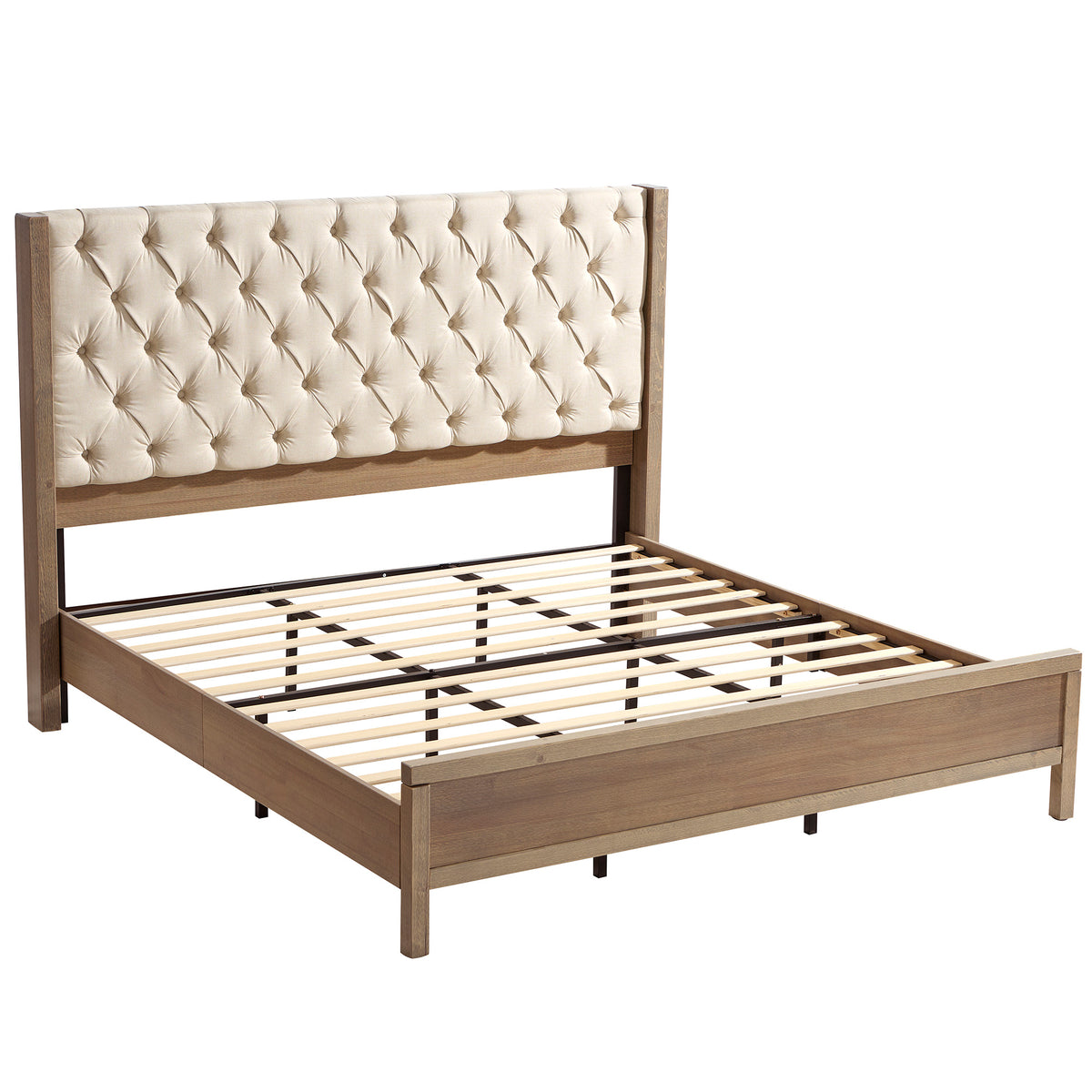 Flank Solid Wood Wingback Bed Frame King Gray Wash