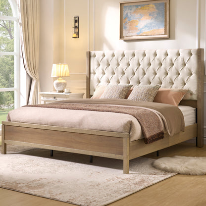 Flank Solid Wood Wingback Bed Frame King Gray Wash