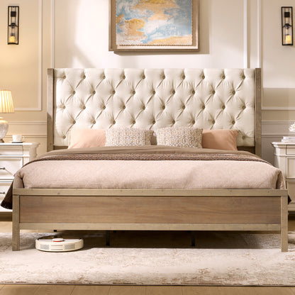 Flank Solid Wood Wingback Bed Frame King Gray Wash