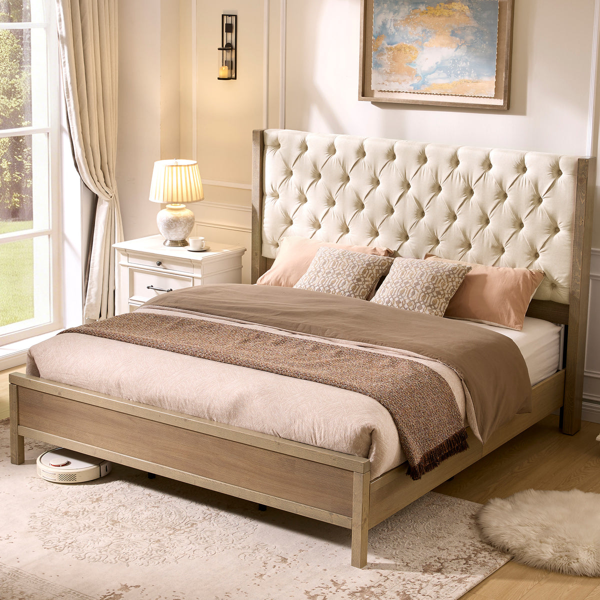 Flank Solid Wood Wingback Bed Frame King Gray Wash