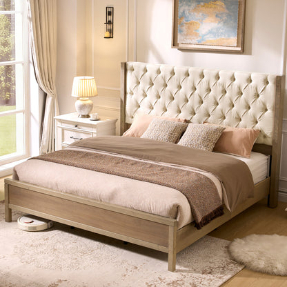 Flank Solid Wood Wingback Bed Frame King Gray Wash