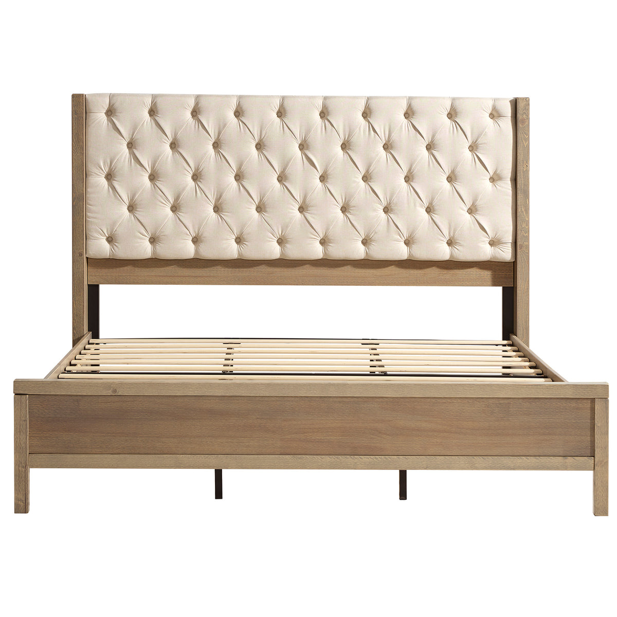 Flank Solid Wood Wingback Bed Frame Queen Gray Wash