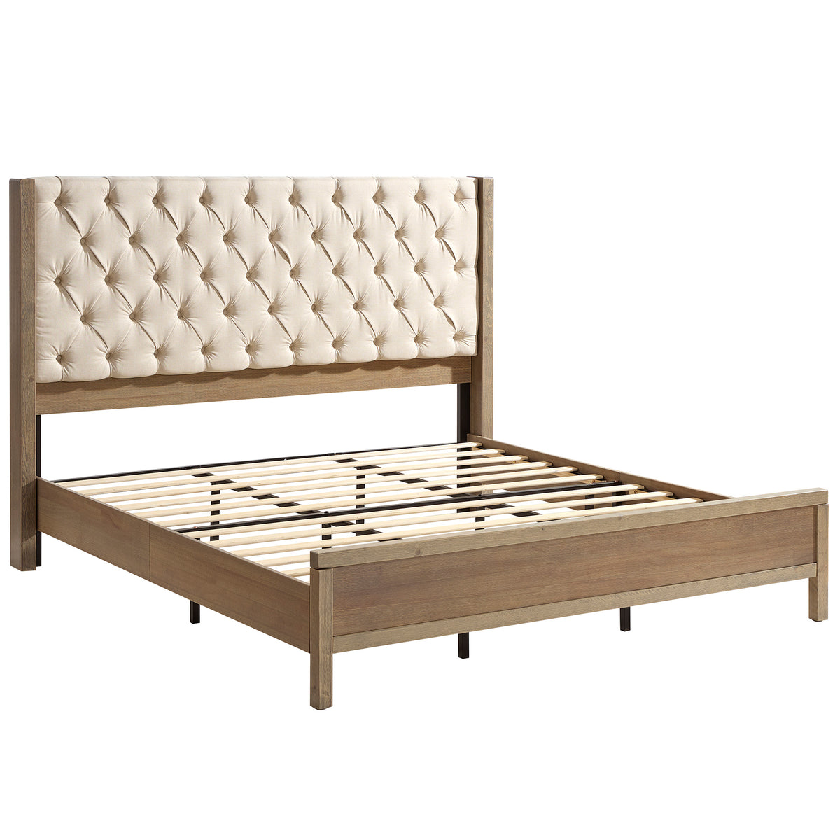 Flank Solid Wood Wingback Bed Frame Queen Gray Wash