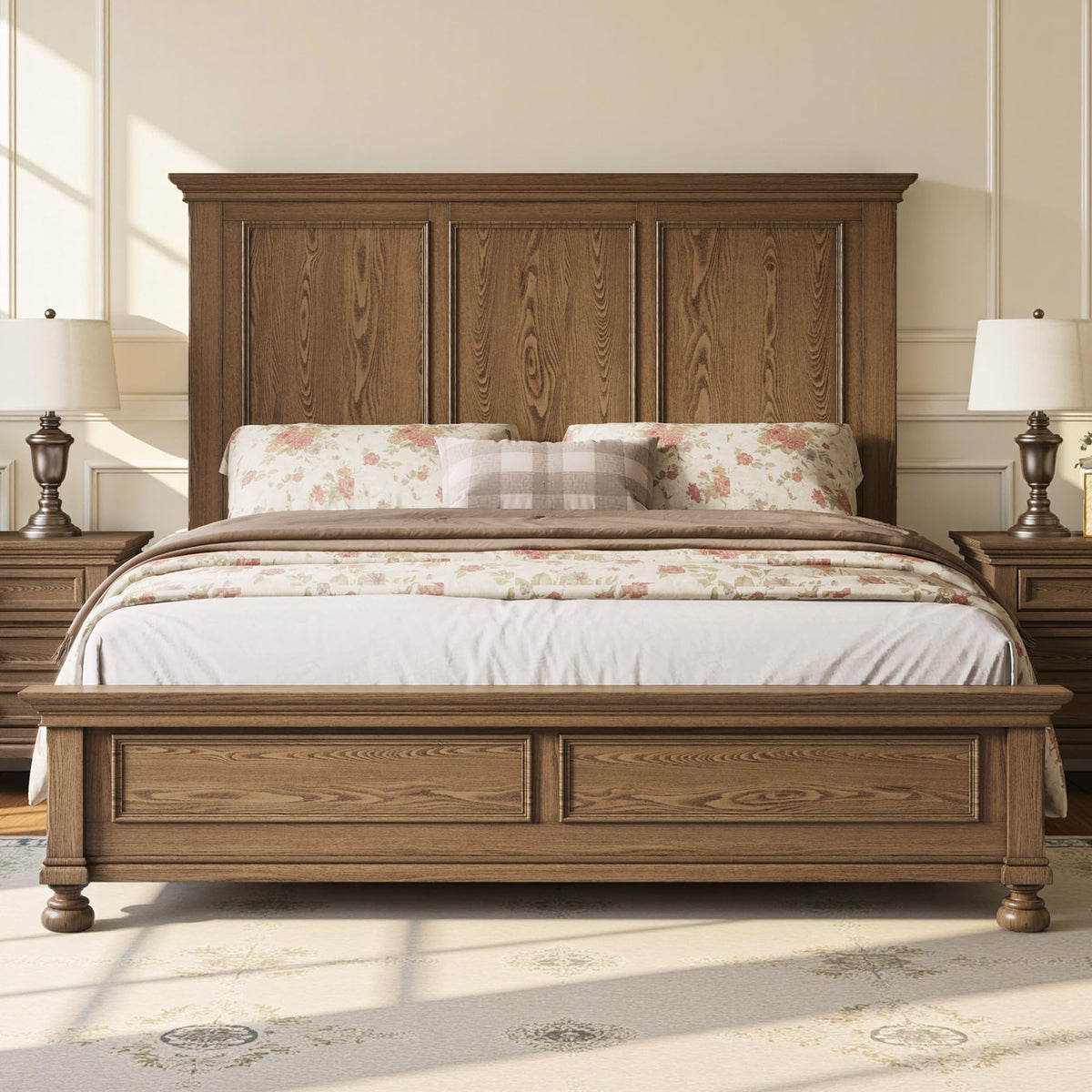 Bobbin Solid Wood Platform Bed Amerlife Light Brown / Queen