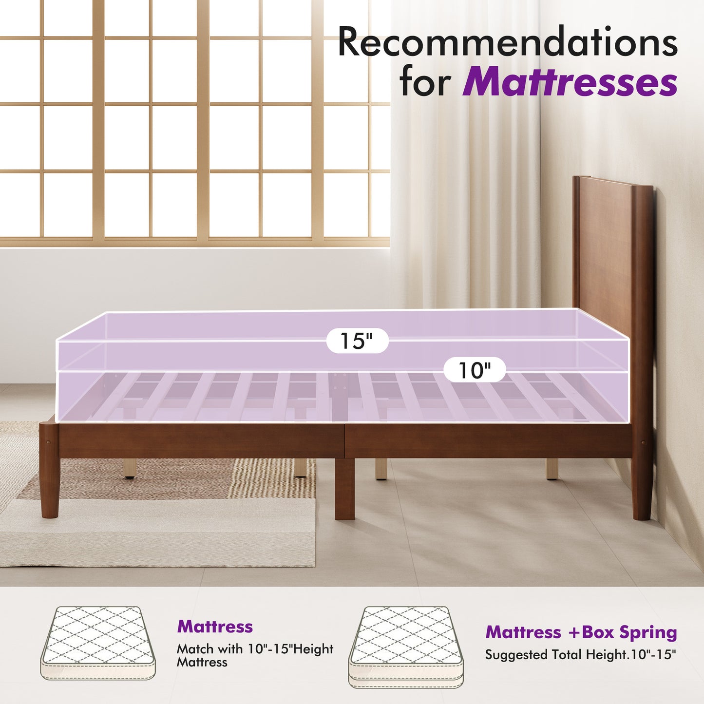 Mid Century Modern Platform Bed-FULL BROWN