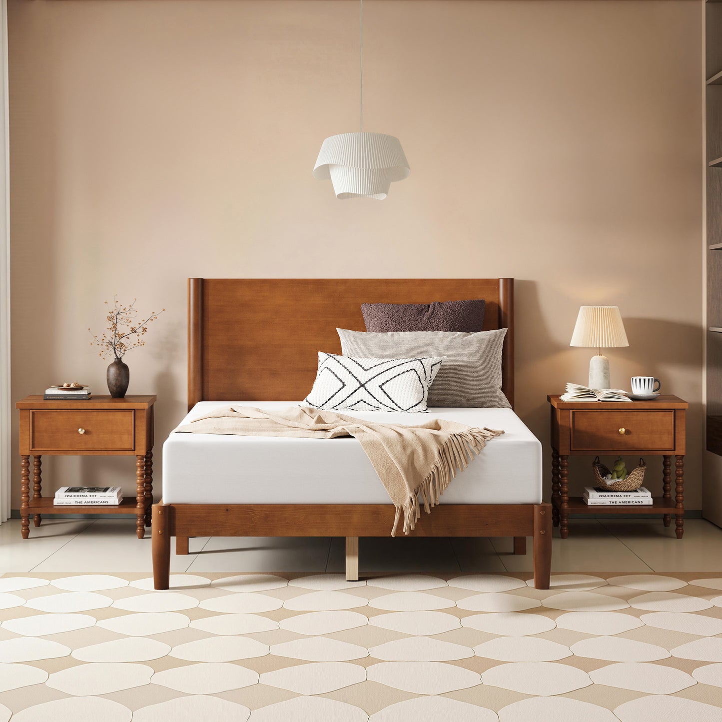 Mid Century Modern Platform Bed-FULL BROWN