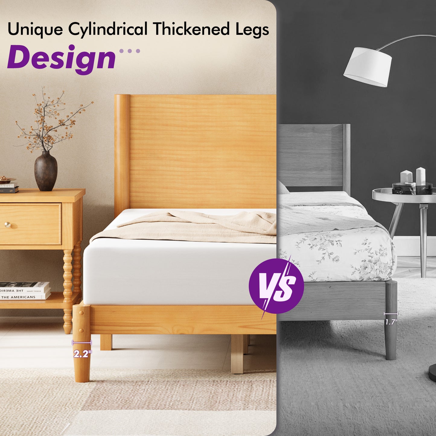 Mid Century Modern Platform Bed-KING NATURAL
