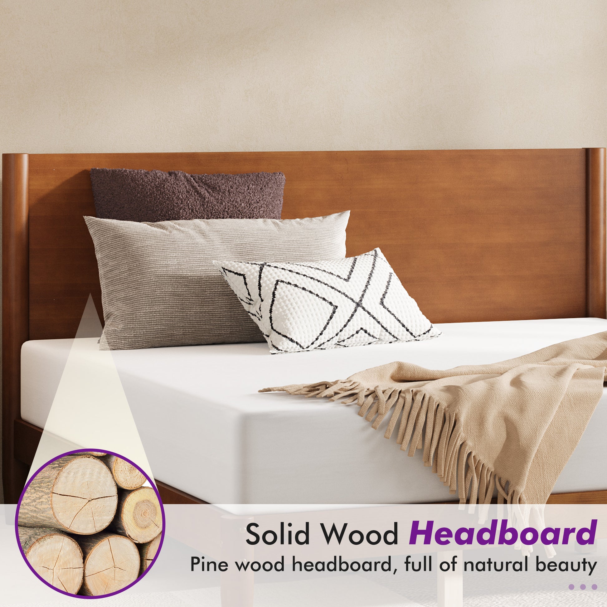 Mid Century Modern Platform Bed-QUEEN BROWN