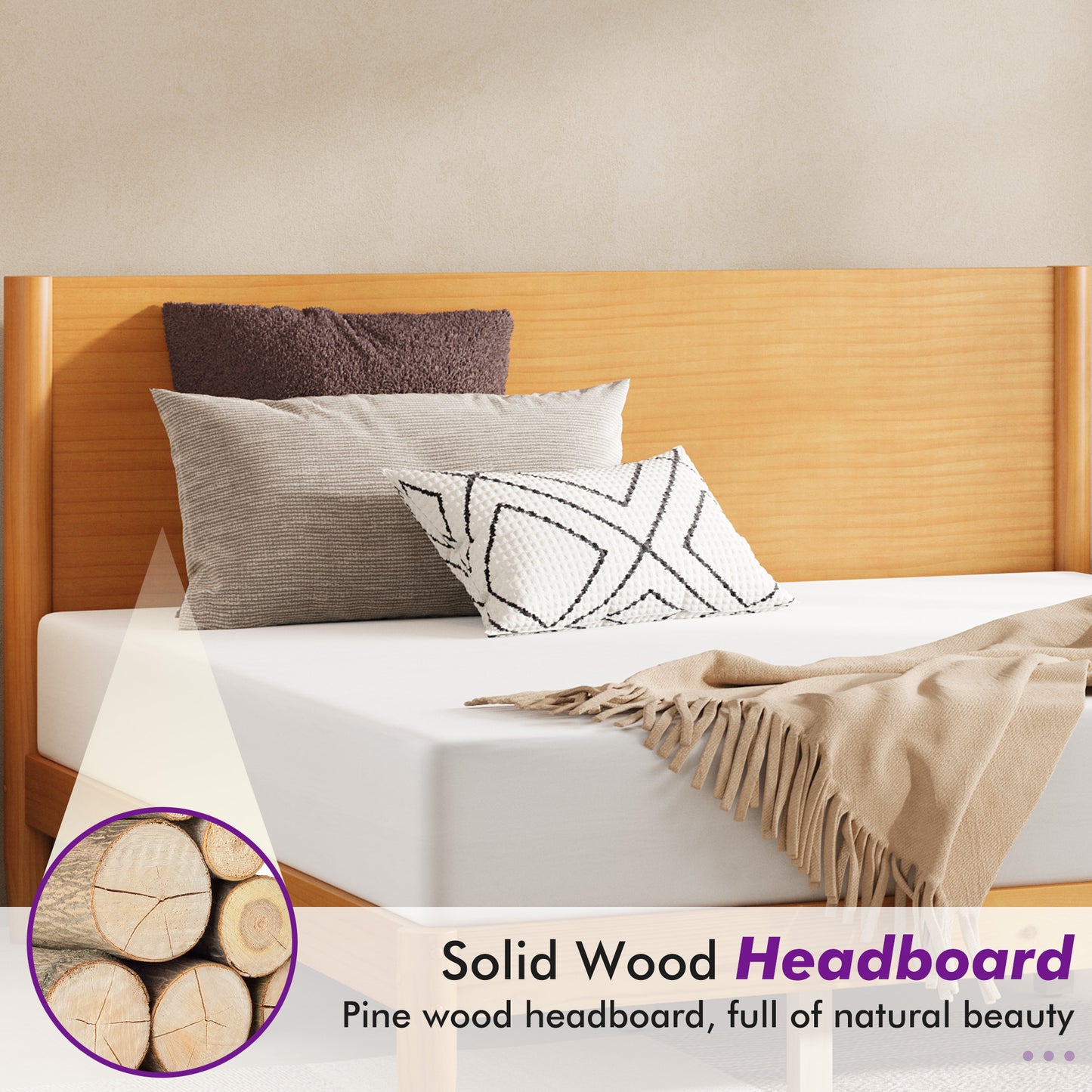 Mid Century Modern Platform Bed-QUEEN NATURAL