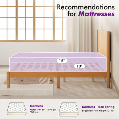 Mid Century Modern Platform Bed-QUEEN NATURAL