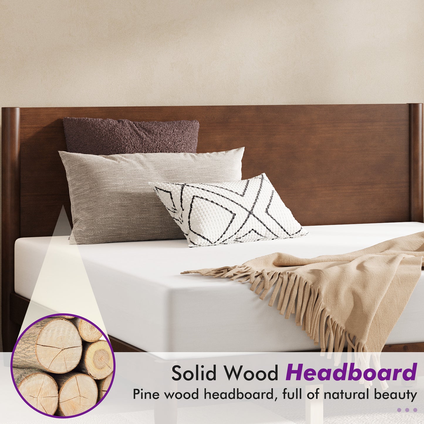 Mid Century Modern Platform Bed-QUEEN WALNUT