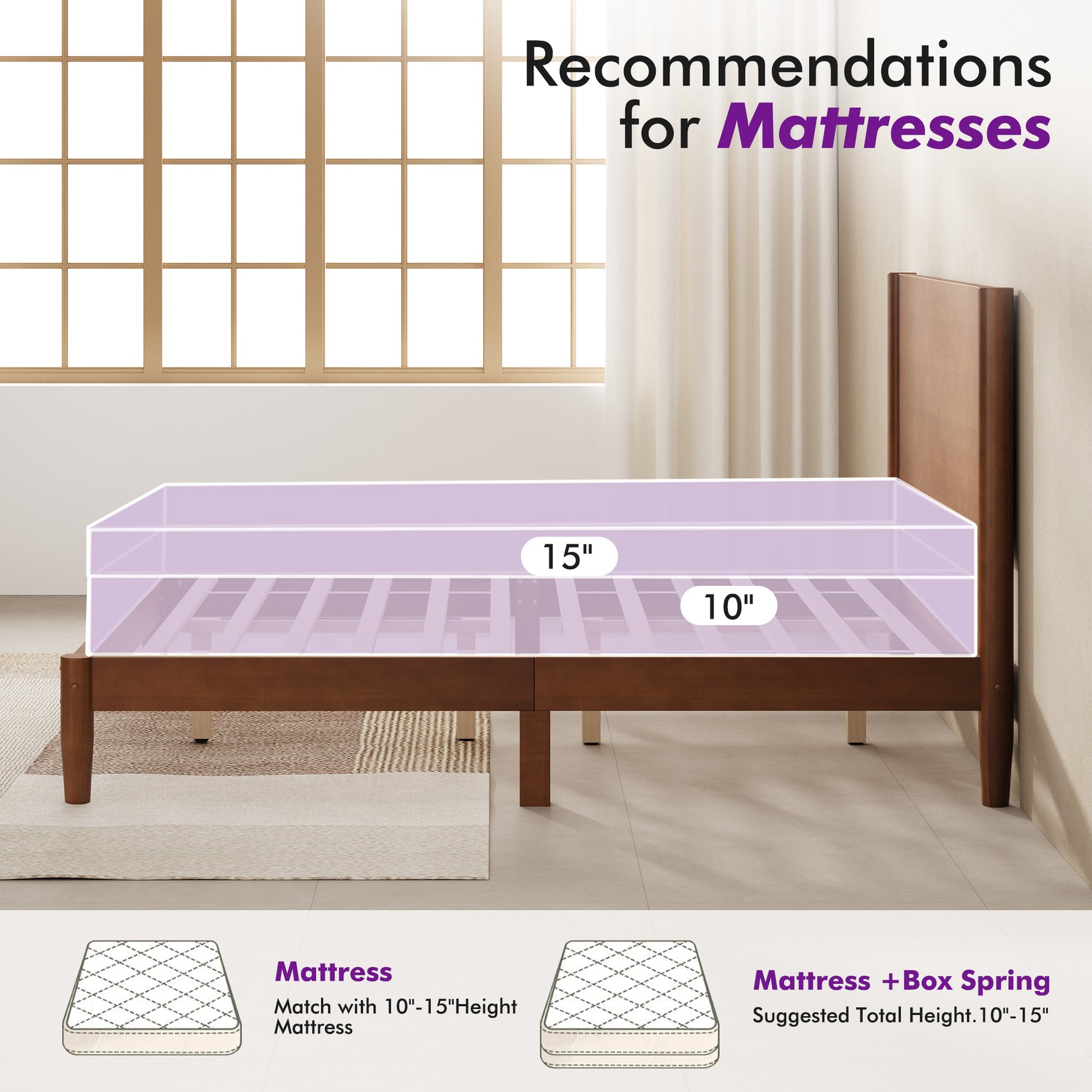 Mid Century Modern Platform Bed-TWIN BROWN