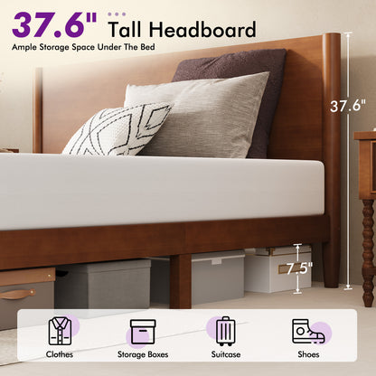 Mid Century Modern Platform Bed-TWIN BROWN
