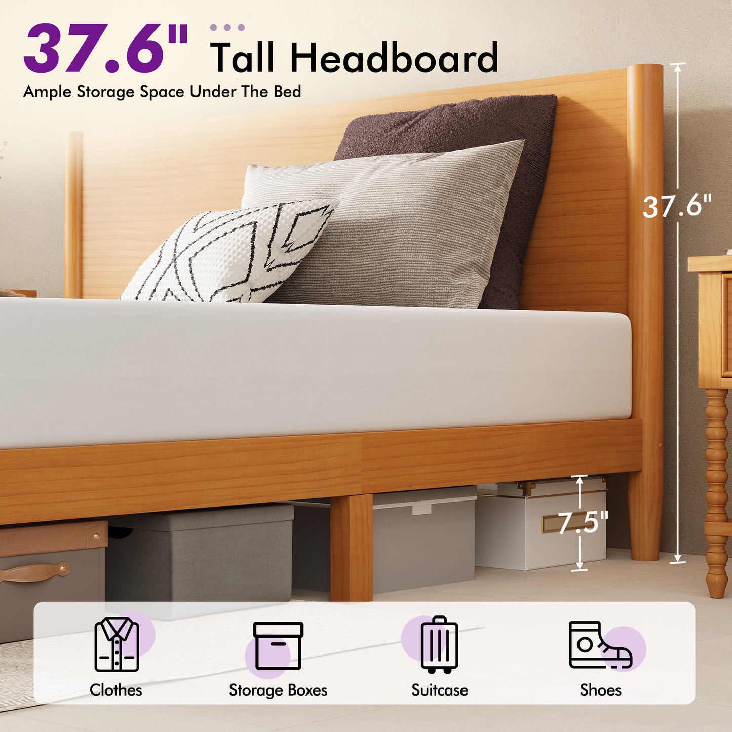 Mid Century Modern Platform Bed-TWIN NATURAL