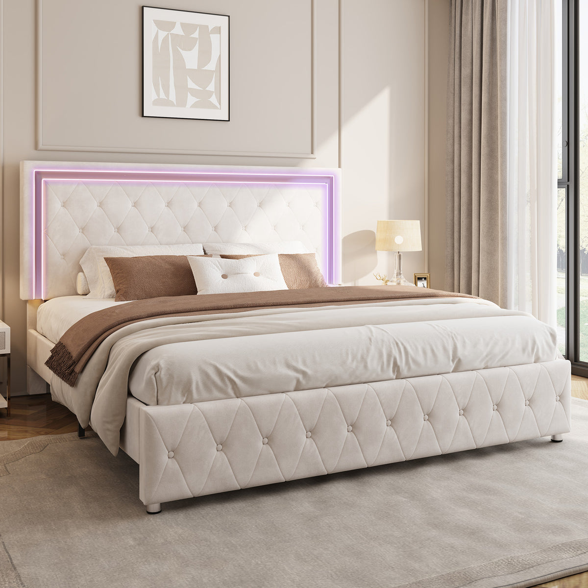 Hues LED Bed Frame-F-CREAM