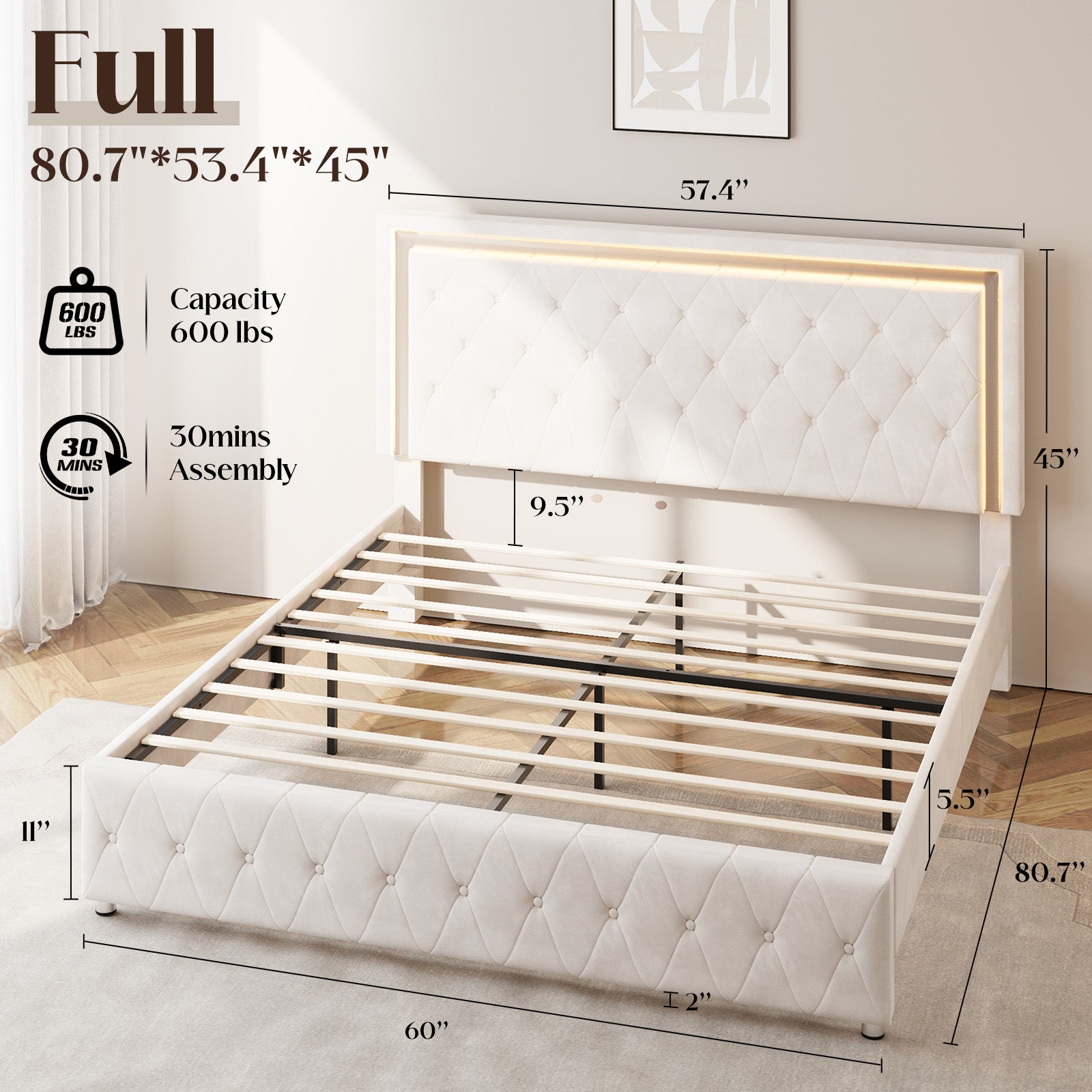 Hues LED Bed Frame-F-CREAM