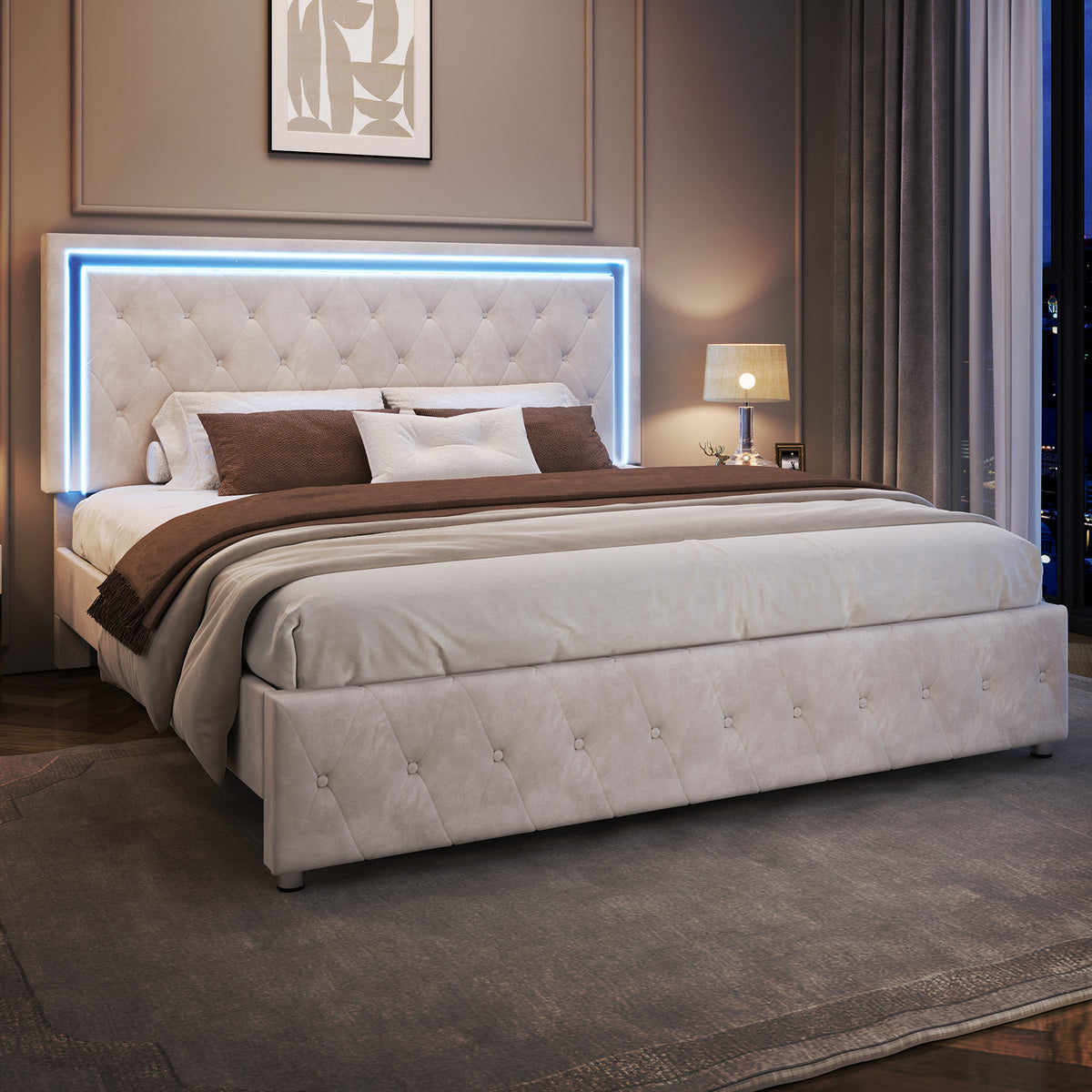 Hues LED Bed Frame-F-CREAM