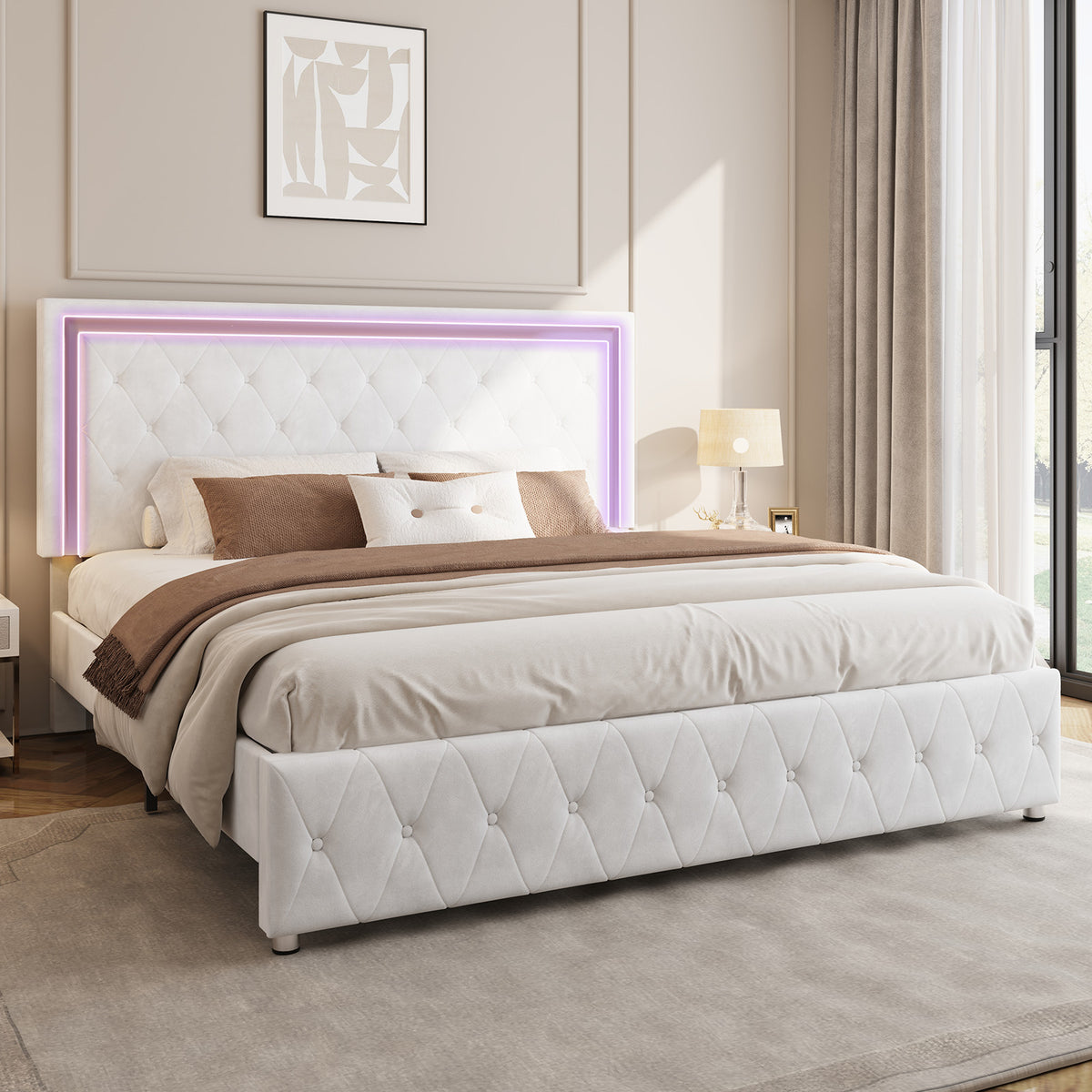 Hues LED Bed Frame-F-WHITE