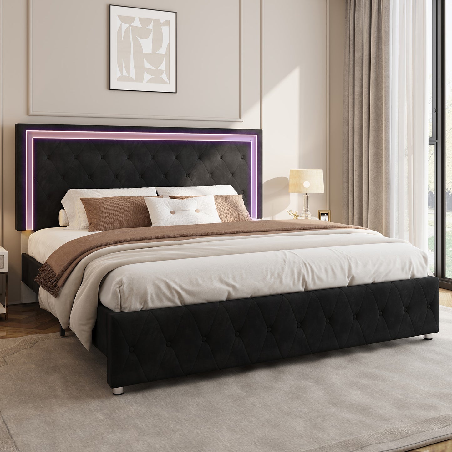 Hues LED Bed Frame-Q-BLACK
