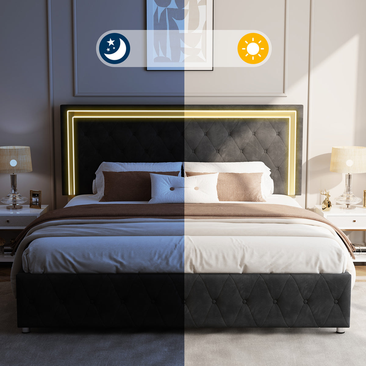 Hues LED Bed Frame-Q-BLACK