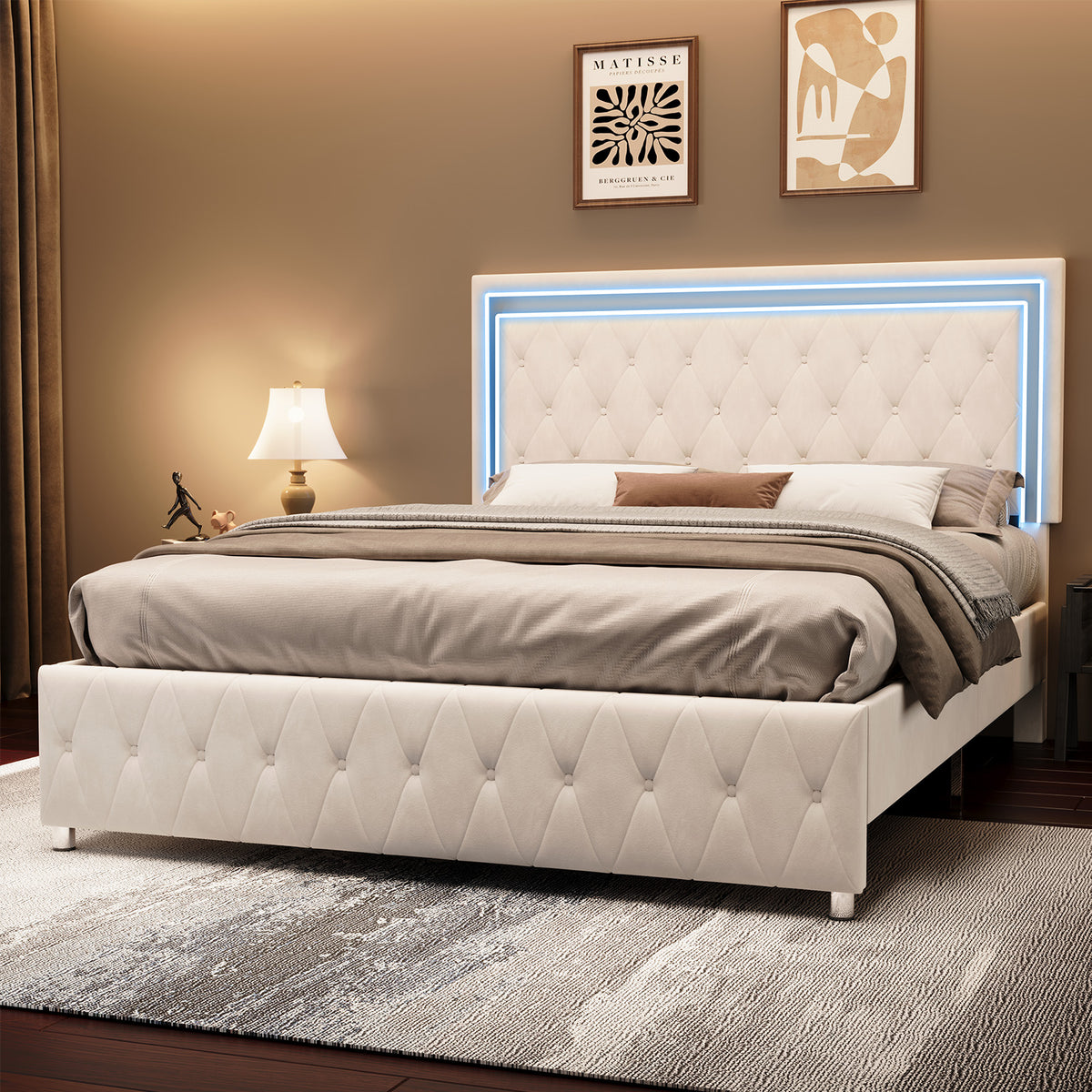Hues LED Bed Frame-Q-CREAM
