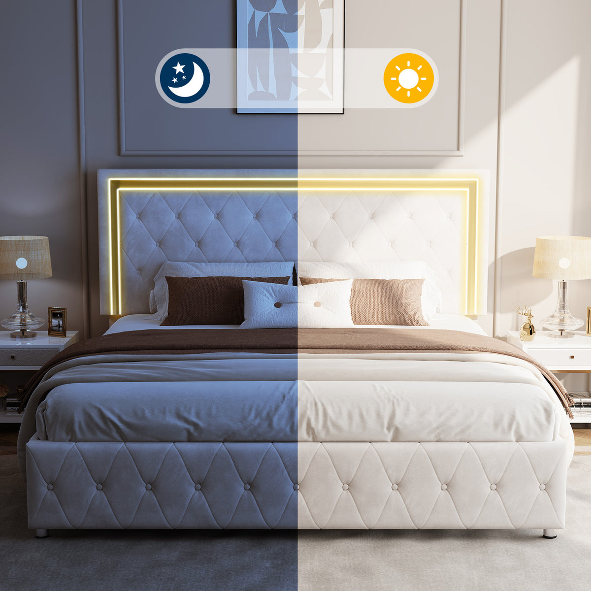 Hues LED Bed Frame-Q-CREAM