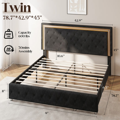 Hues LED Bed Frame-T-BLACK