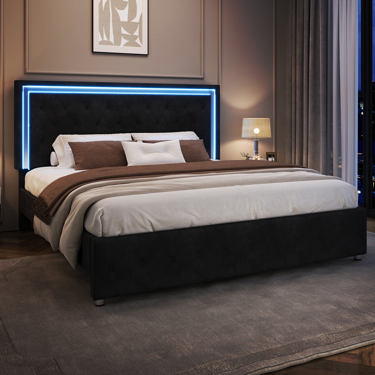 Hues LED Bed Frame-T-BLACK