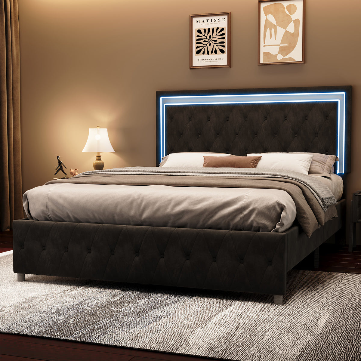 Hues LED Bed Frame-T-BLACK