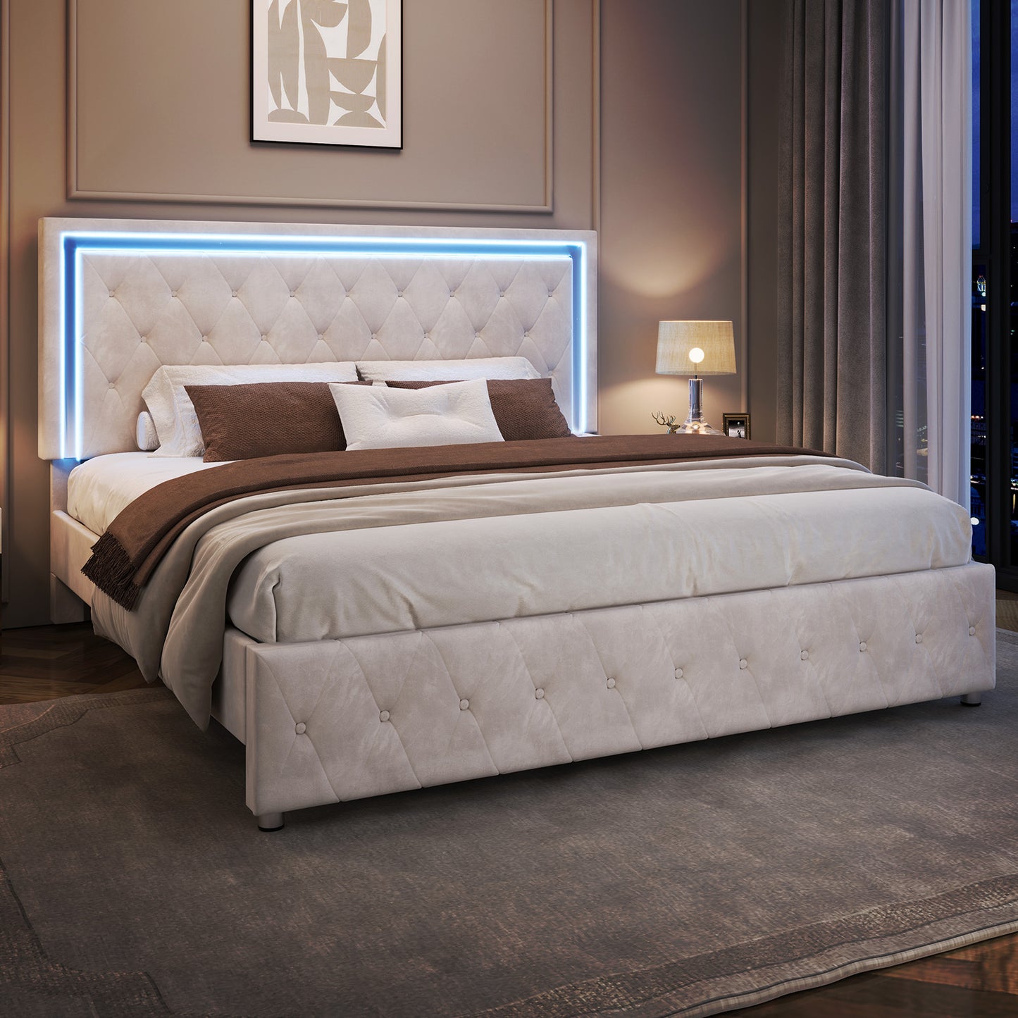 Hues LED Bed Frame-T-CREAM