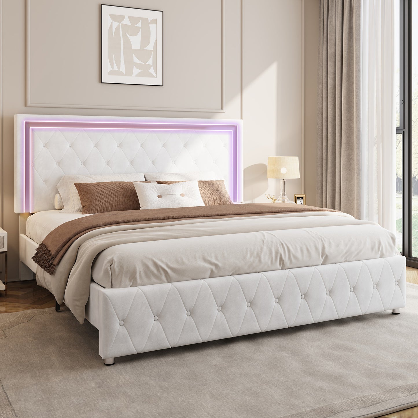 Hues LED Bed Frame-T-WHITE