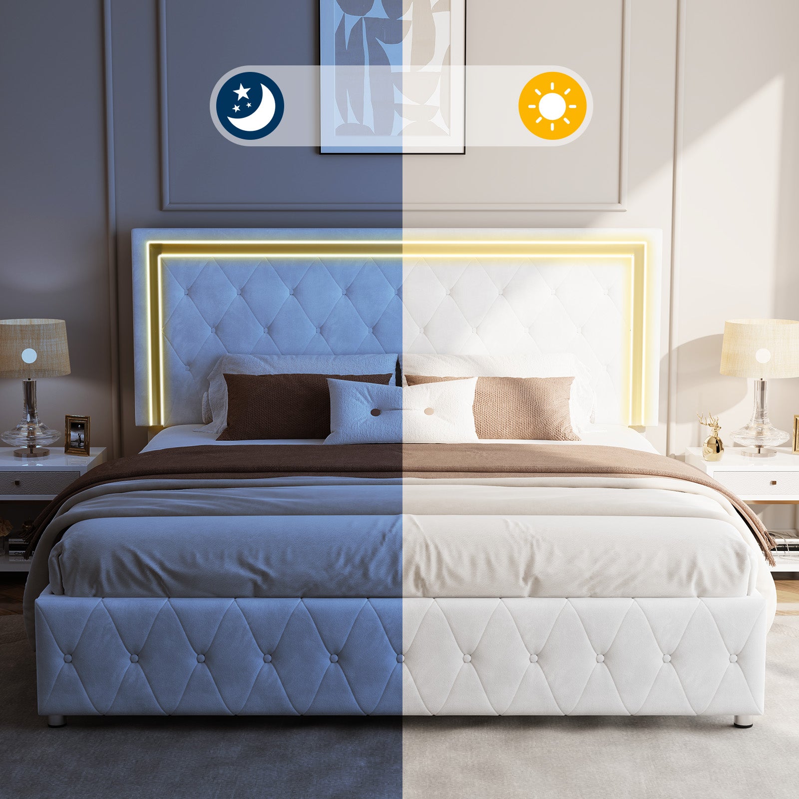 Hues LED Bed Frame-T-WHITE