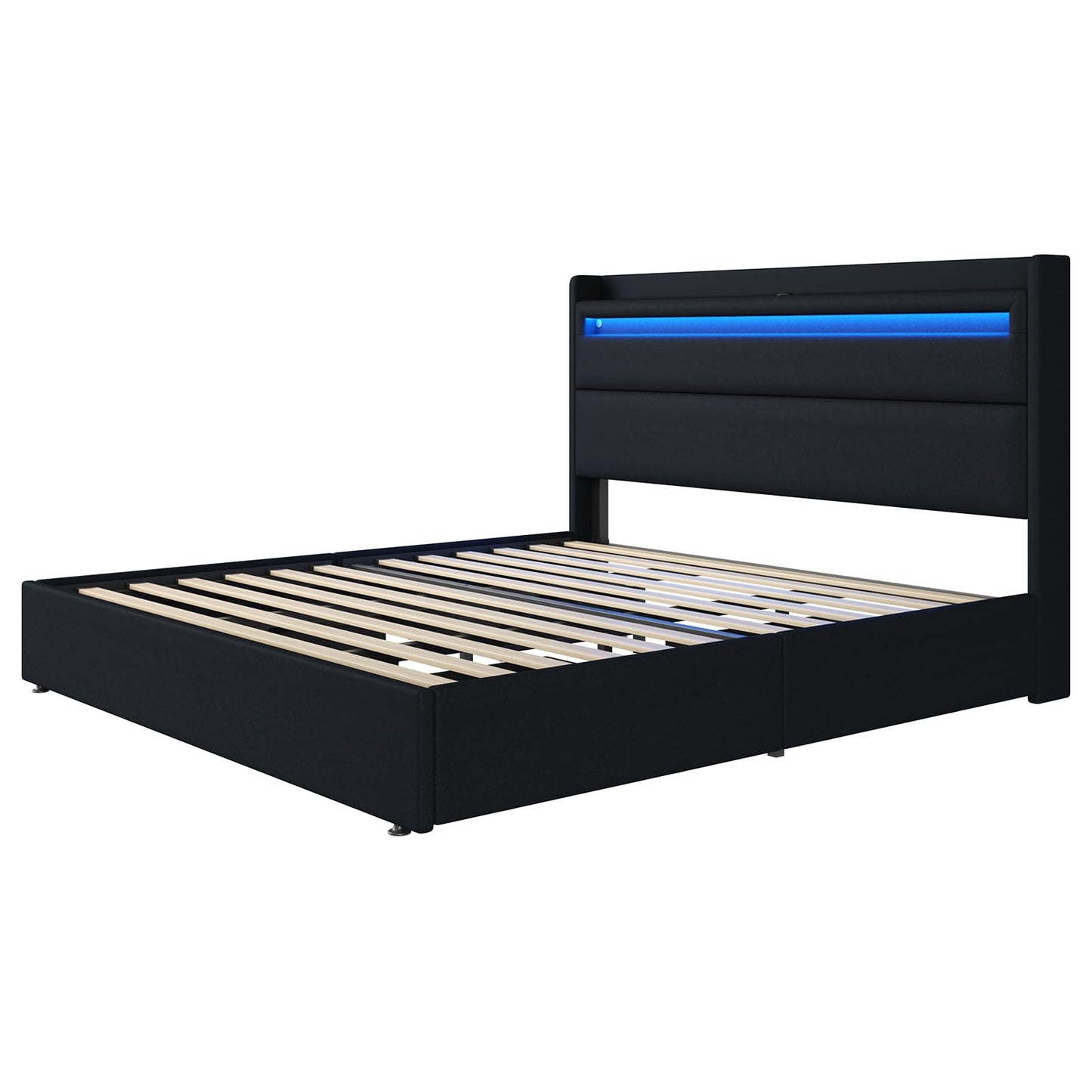 Nest LED Storage Platform Bed Frame Full Black