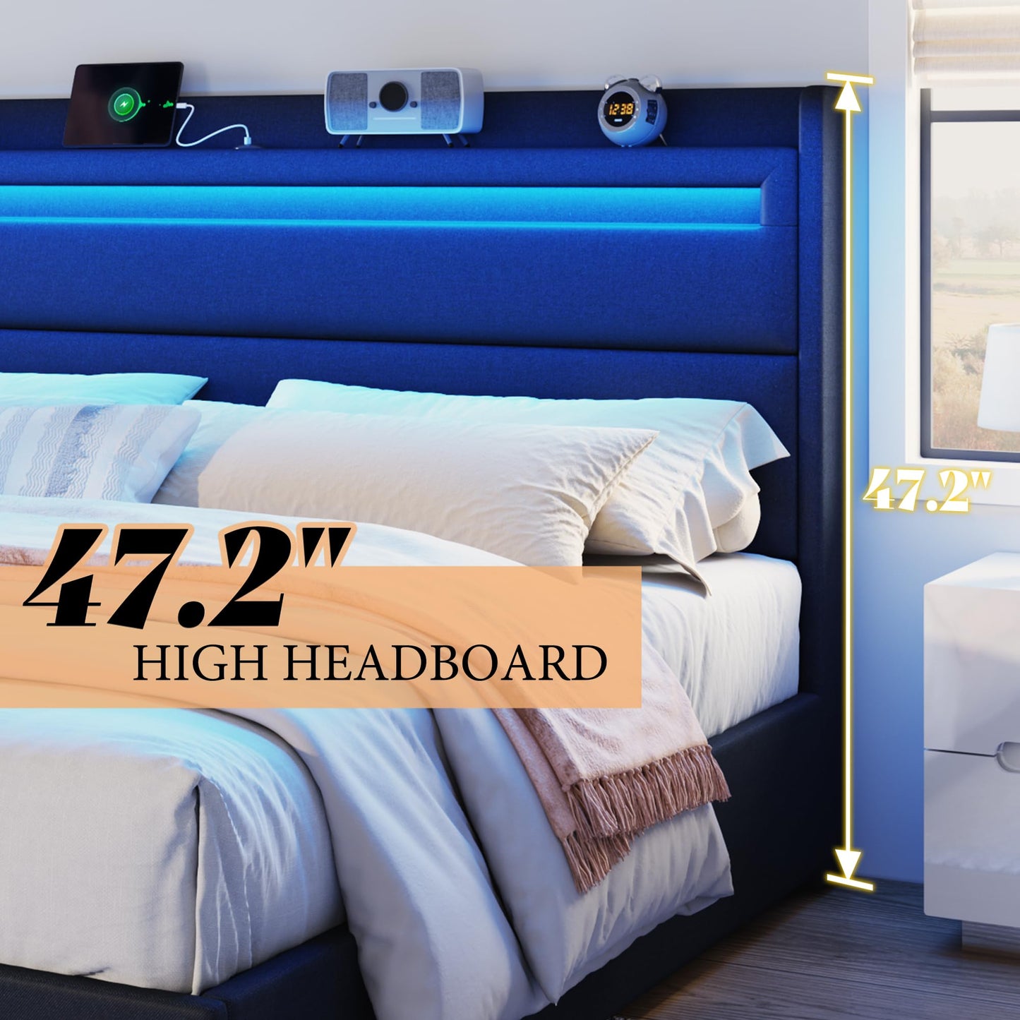 Nest LED Storage Platform Bed Frame King Black